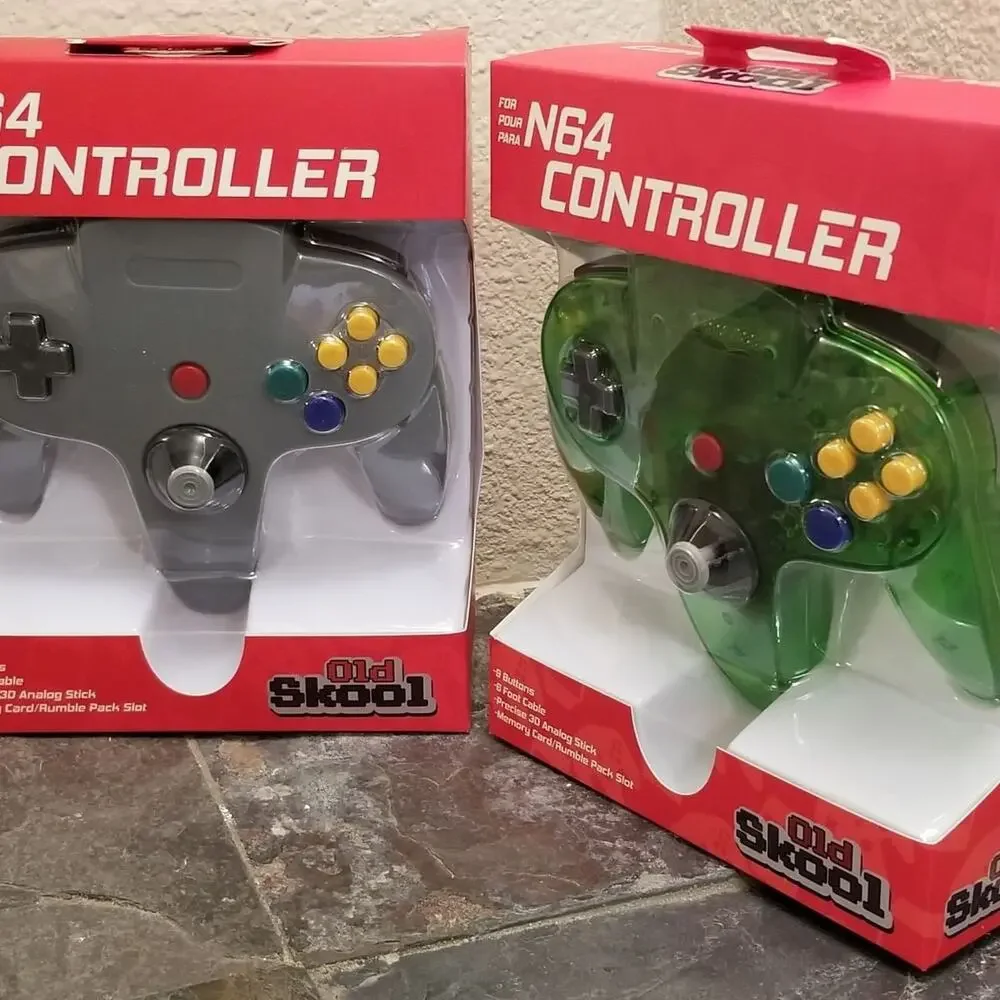 2 N64 Controllers - Grey & Jungle Green (NEW) - Nintendo64 Funtastic - Old Skool